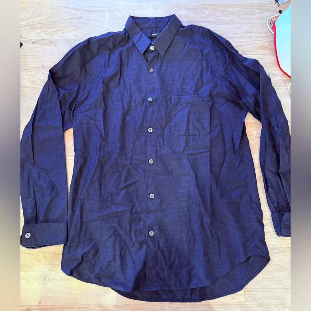 Theory Men's Deep Blue Casual Button Down Shirt